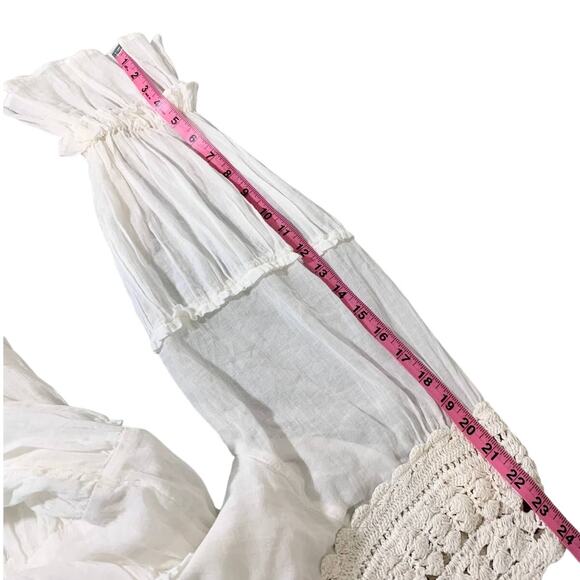 Free People Crochet Boat Neck Long Sleeve Tiered Flowy Boho Dress White Small - Picture 12 of 12